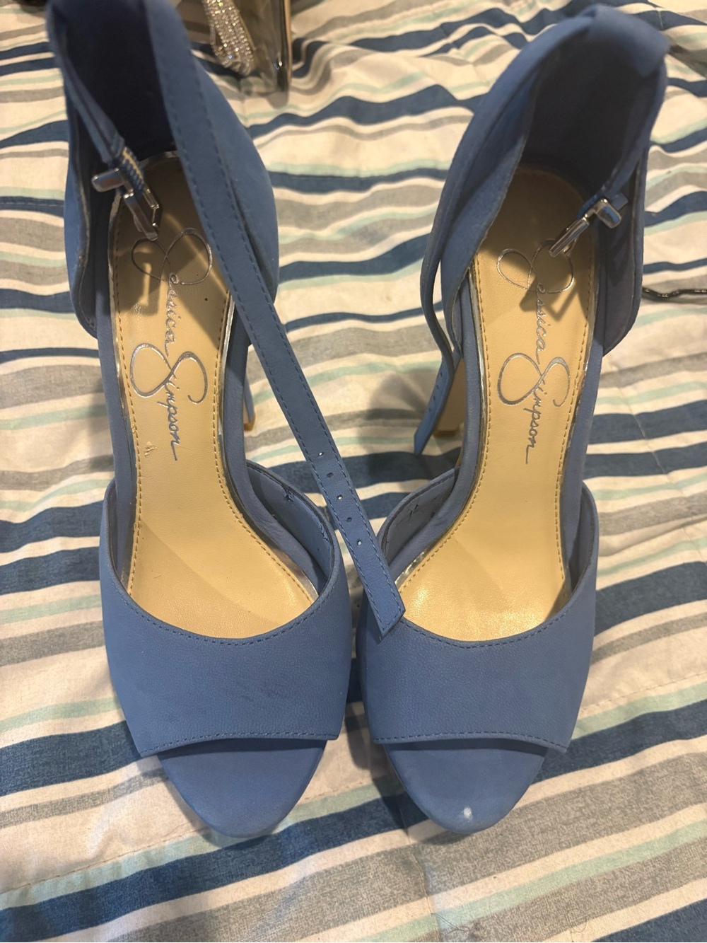 Blue Women's High Heel Sandal with Ankle Strap - Picture 2 of 5